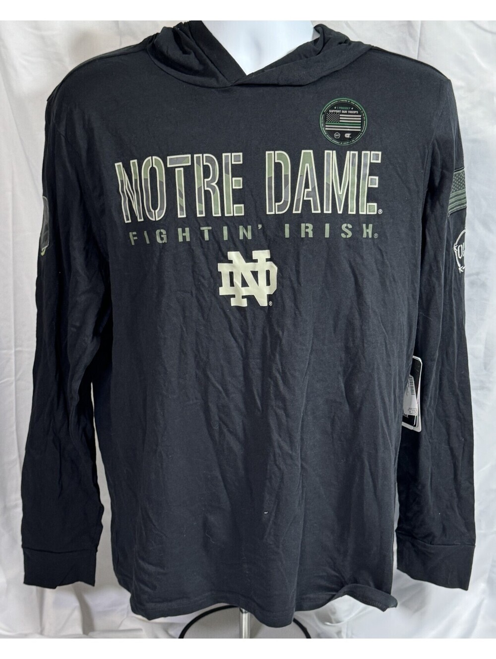 Notre Dame Fighting Irish OHT Military Appreciation Hoodie T Shirt Mens L NWT